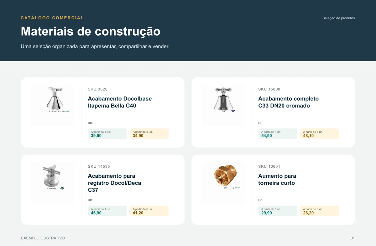 Exemplo de página de catálogo: Materiais de construção