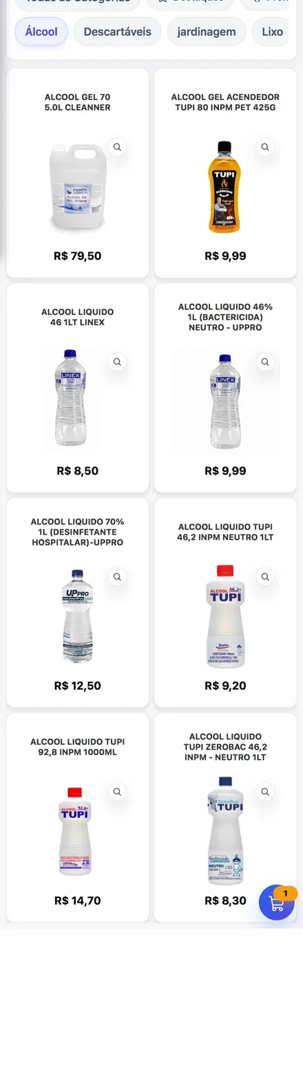 Exemplo real de produtos, preços e seleção de itens no catálogo por link da Ecoville